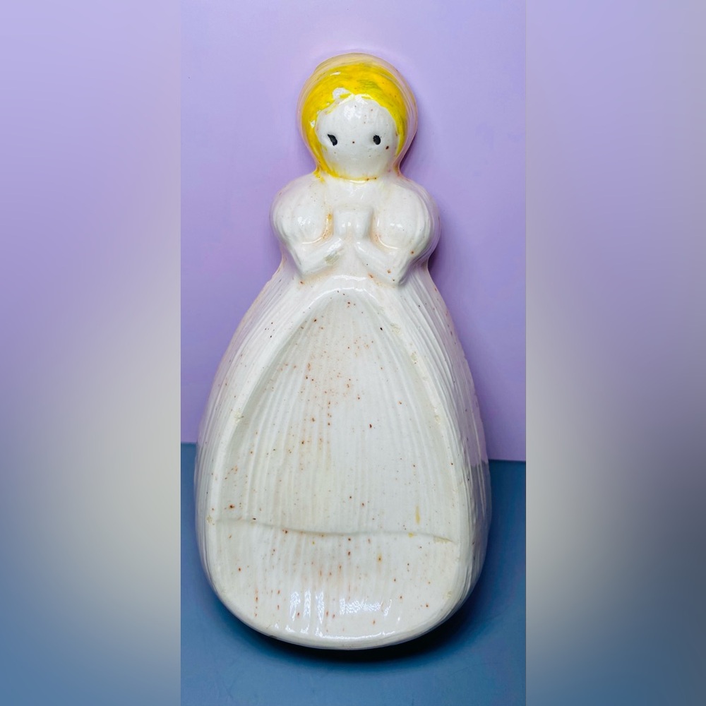 Vintage Ceramic Corn‎ Husk Doll Girl Soap, Sponge, Spoon Holder, Candy Dish